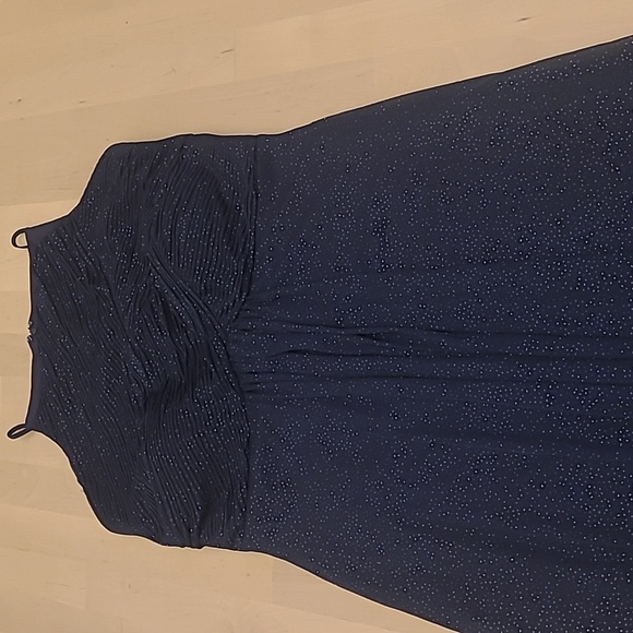NWOT DB Studio Navy and Silver Glitter High Neck Maxi Gown - Picture 3 of 16